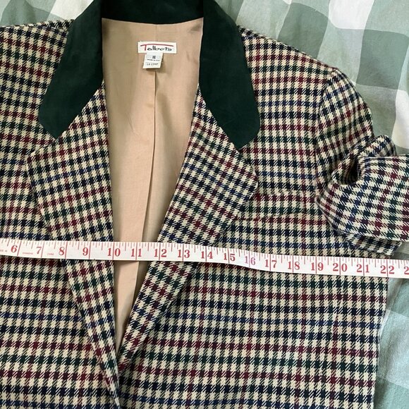 Vintage Talbots Wool Blazer Womens Houndstooth Suede Collar 80s 90s Classic - Picture 8 of 11